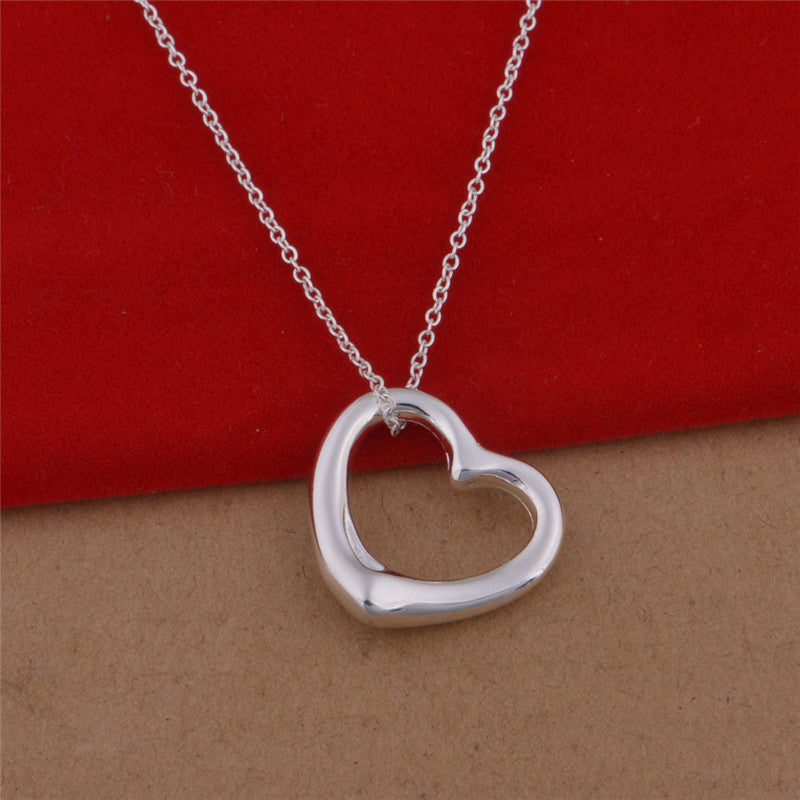 Open Heart Silver Pendant Necklace