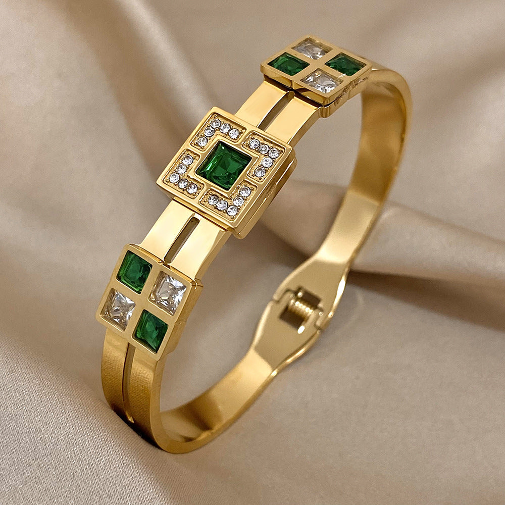 Emerald Geometric Crystal Cuff Bracelet