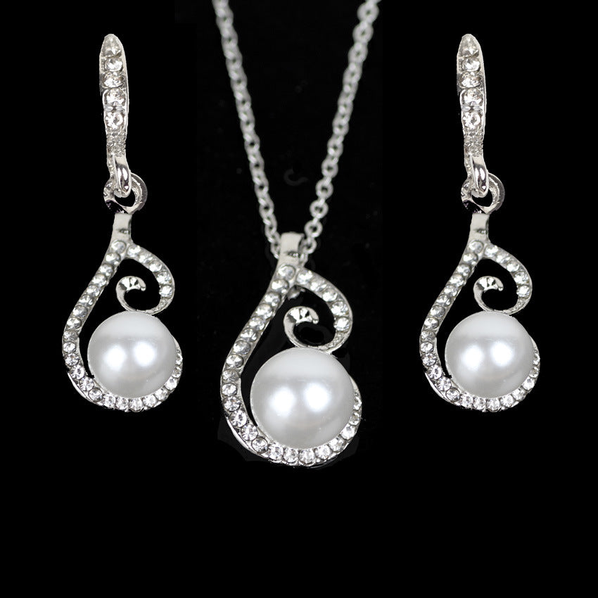Silver Pearl Drop Necklace & Earring Set