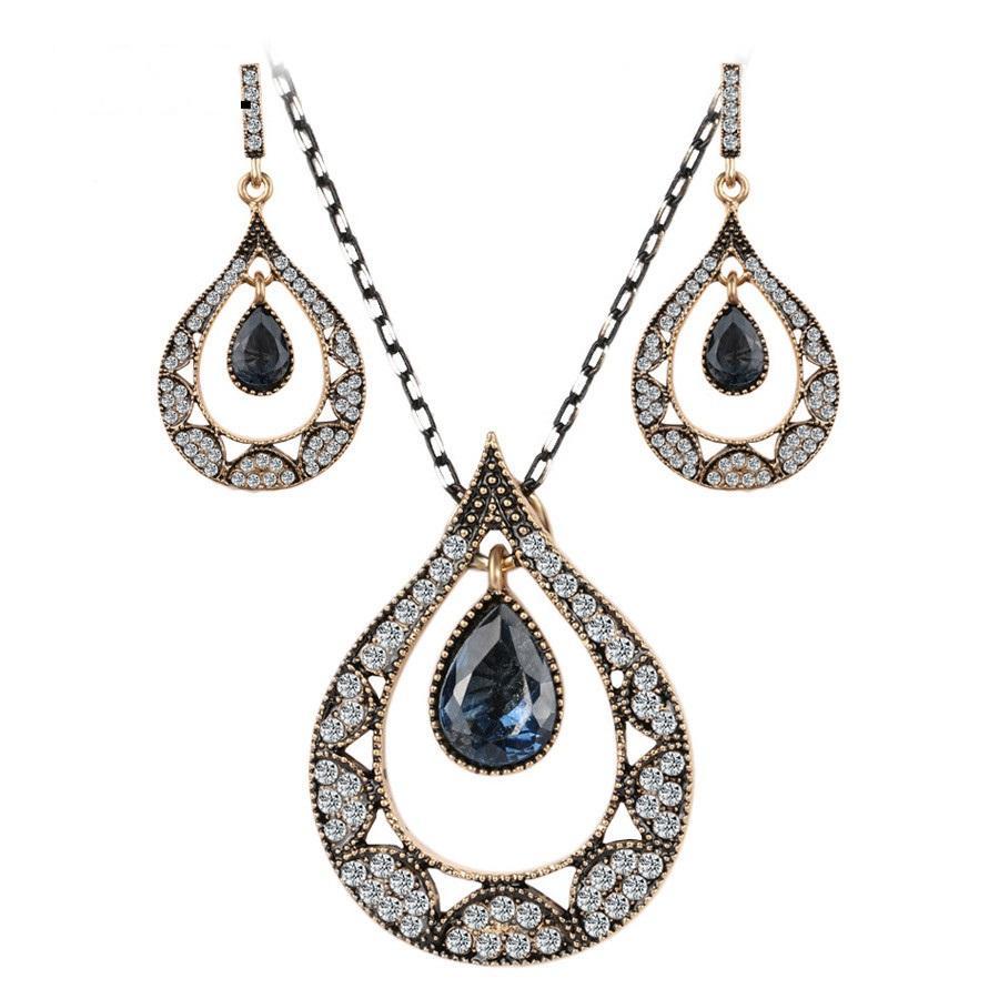 Midnight Teardrop Crystal Jewelry Set