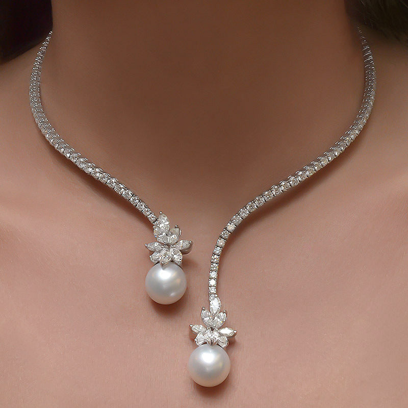 Silver Pearl Bloom Lariat Necklace