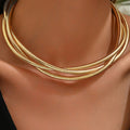 Triple-Strand Gold Snake Chain Necklace