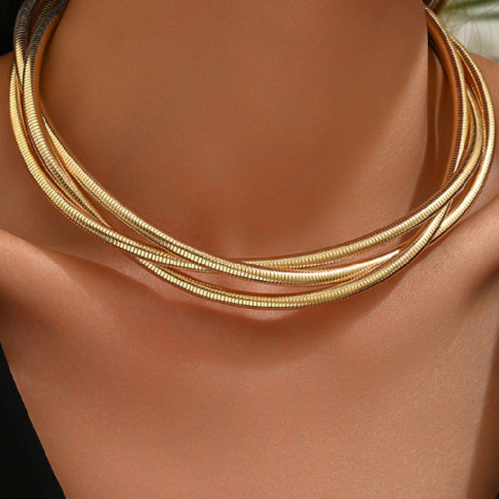 Triple-Strand Gold Snake Chain Necklace