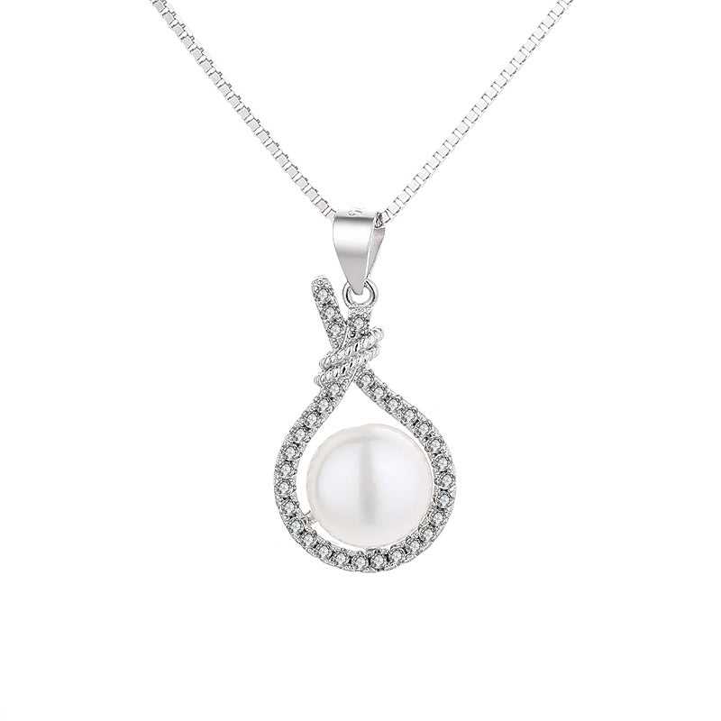 Silver Pearl Teardrop Necklace