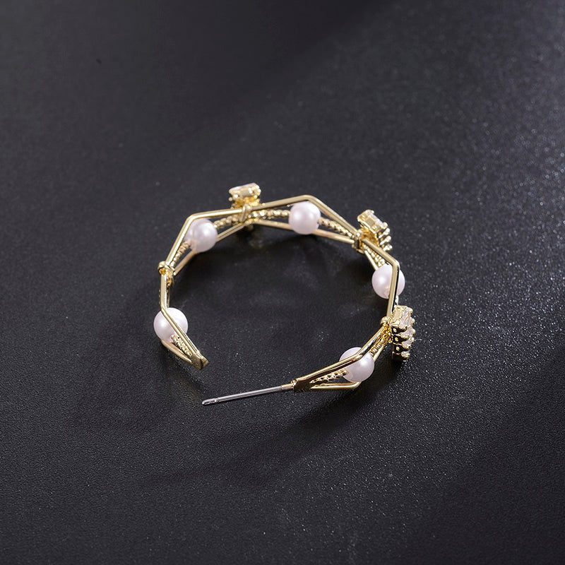 Golden Pearl Prism Hoop Earrings