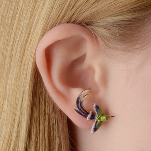 Colorful Hummingbird Ear Crawler Earrings