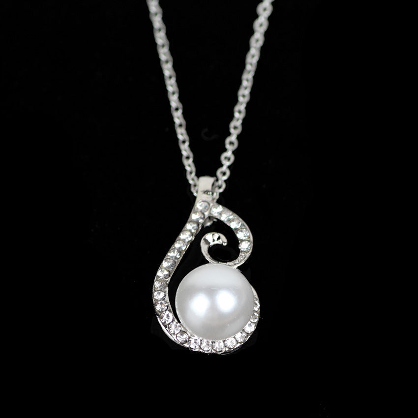 Silver Pearl Drop Necklace & Earring Set