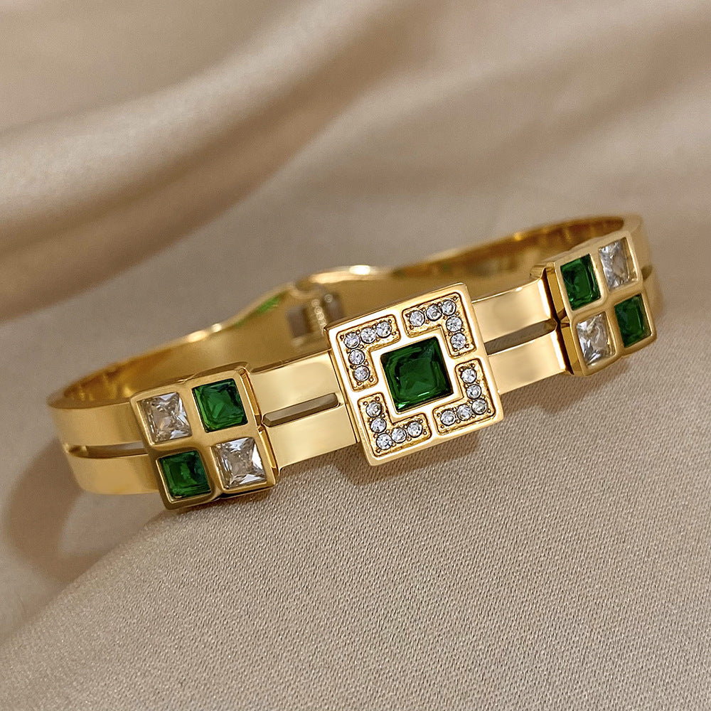 Emerald Geometric Crystal Cuff Bracelet