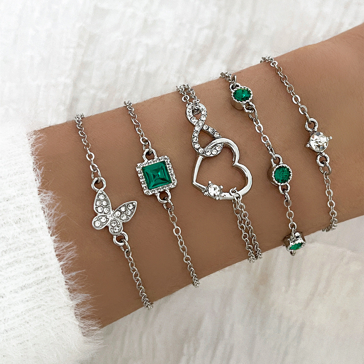 Silver Boho Crystal Bracelet Set