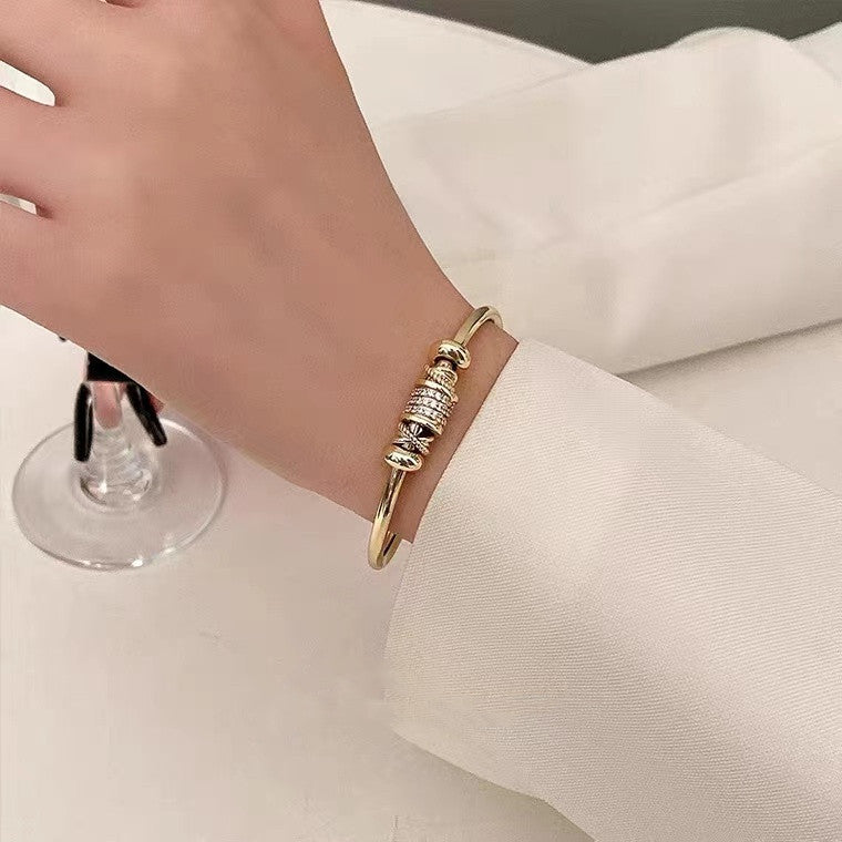 Golden Pavé Charm Cuff Bracelet