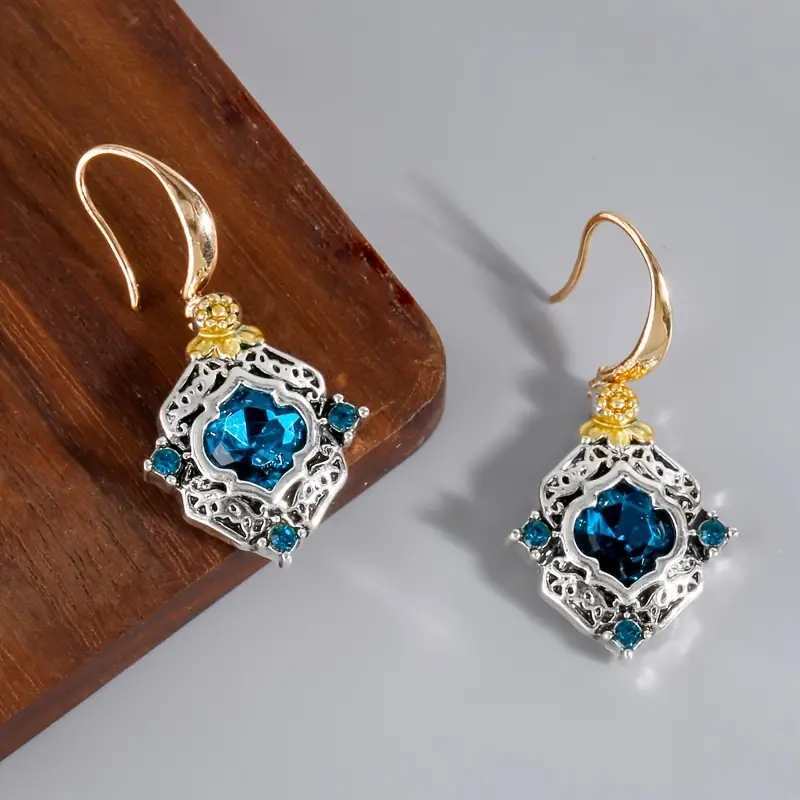 Vintage Blue Crystal Filigree Drop Earrings