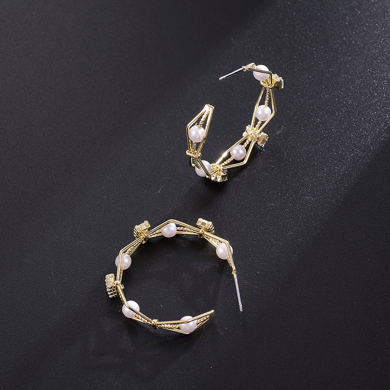 Golden Pearl Prism Hoop Earrings