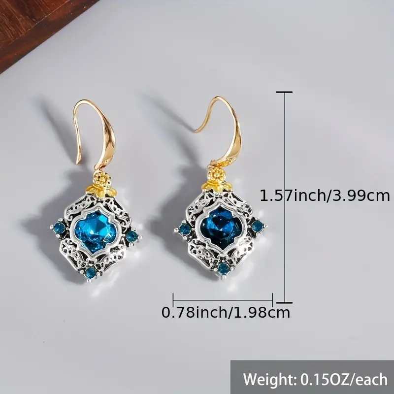Vintage Blue Crystal Filigree Drop Earrings