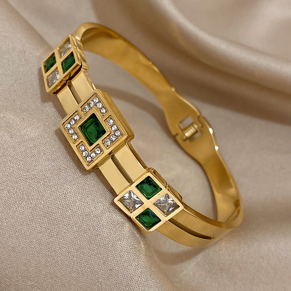 Emerald Geometric Crystal Cuff Bracelet