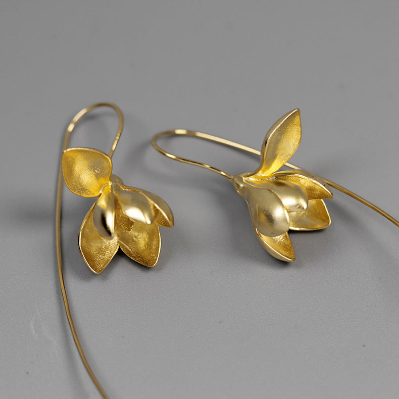 Golden Magnolia Flower Drop Earrings