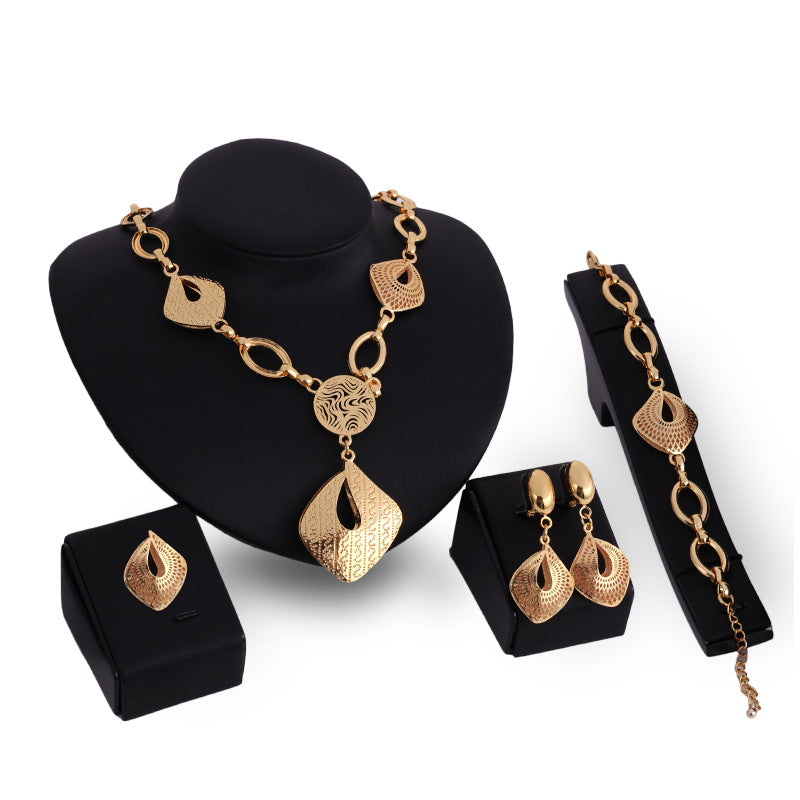 Golden Teardrop Four-Piece Jewelry Set