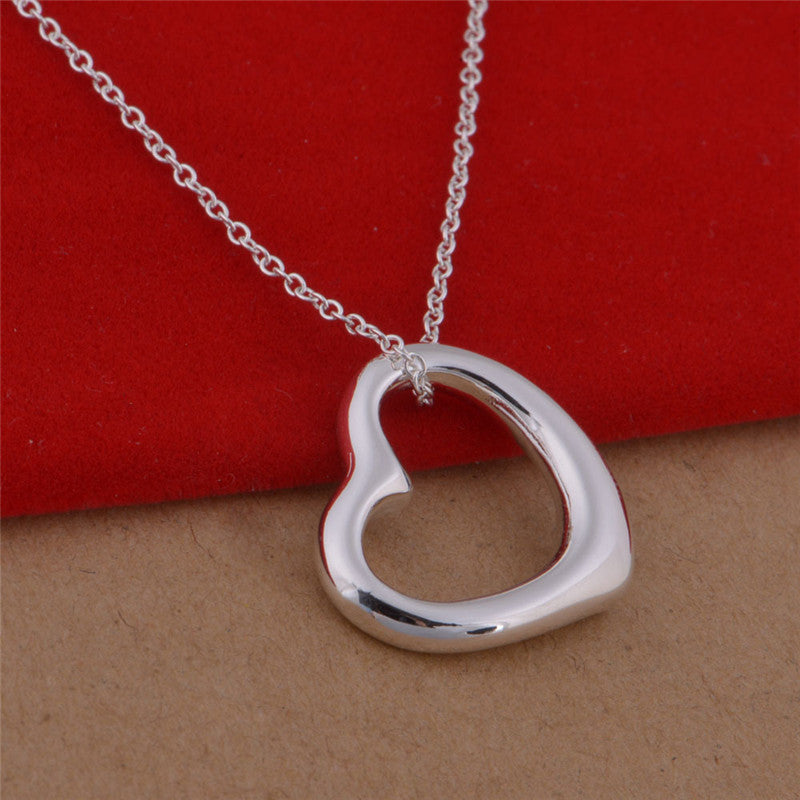 Open Heart Silver Pendant Necklace