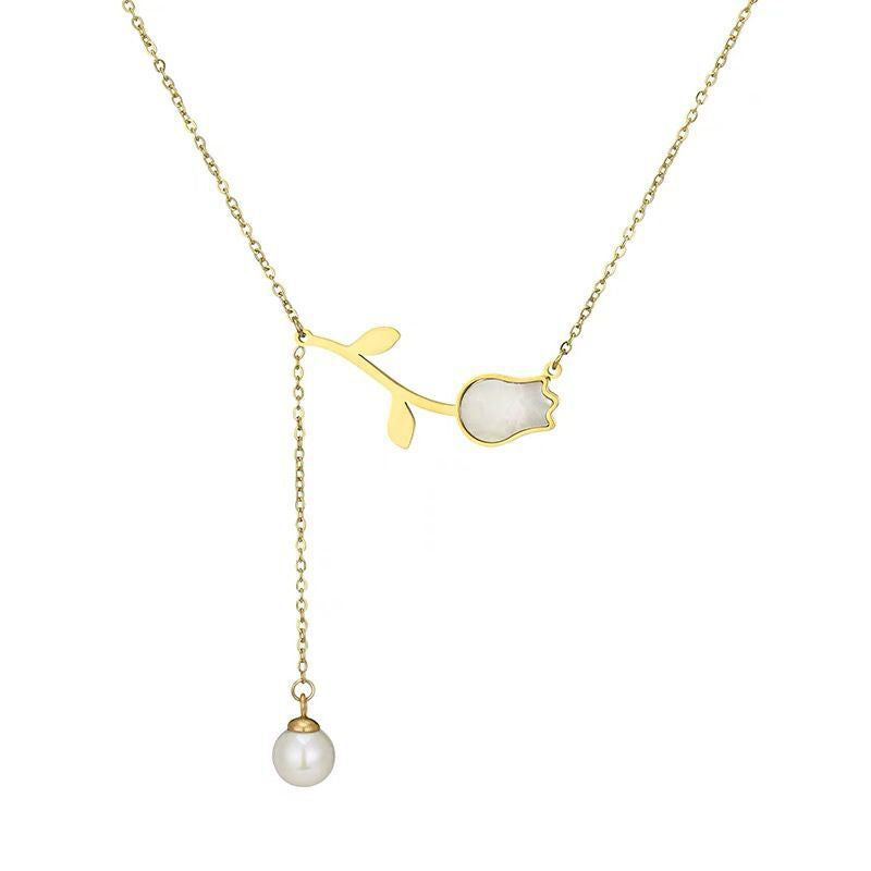 Golden Tulip Pearl Necklace