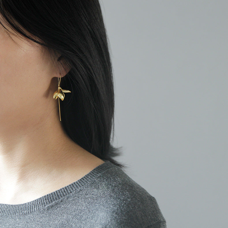 Golden Magnolia Flower Drop Earrings