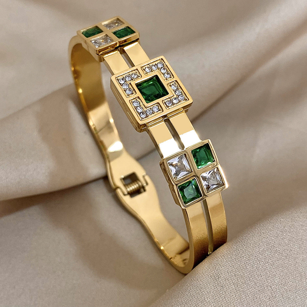 Emerald Geometric Crystal Cuff Bracelet