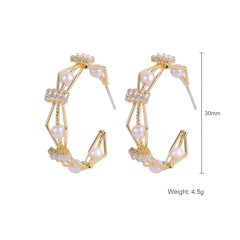 Golden Pearl Prism Hoop Earrings