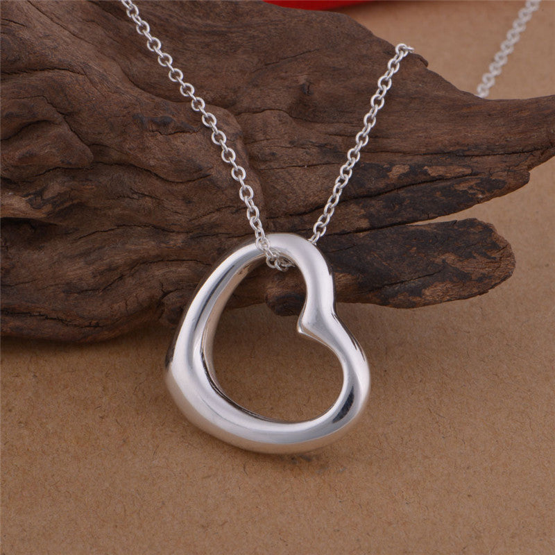 Open Heart Silver Pendant Necklace