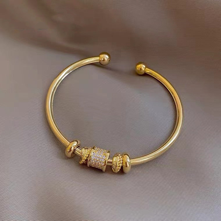 Golden Pavé Charm Cuff Bracelet