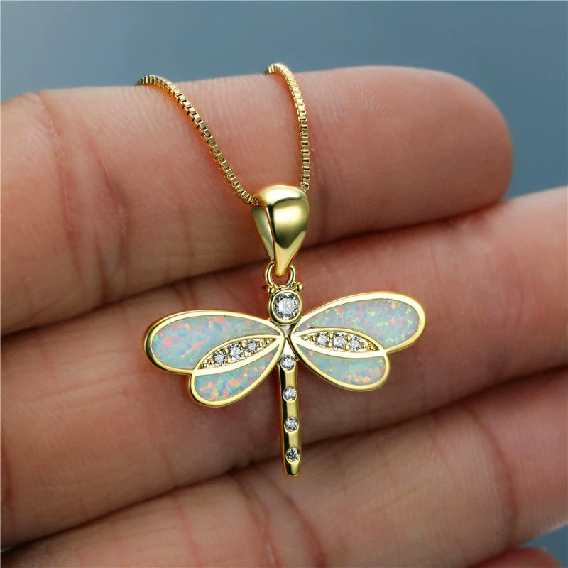 Opal Dragonfly Keepsake Necklace